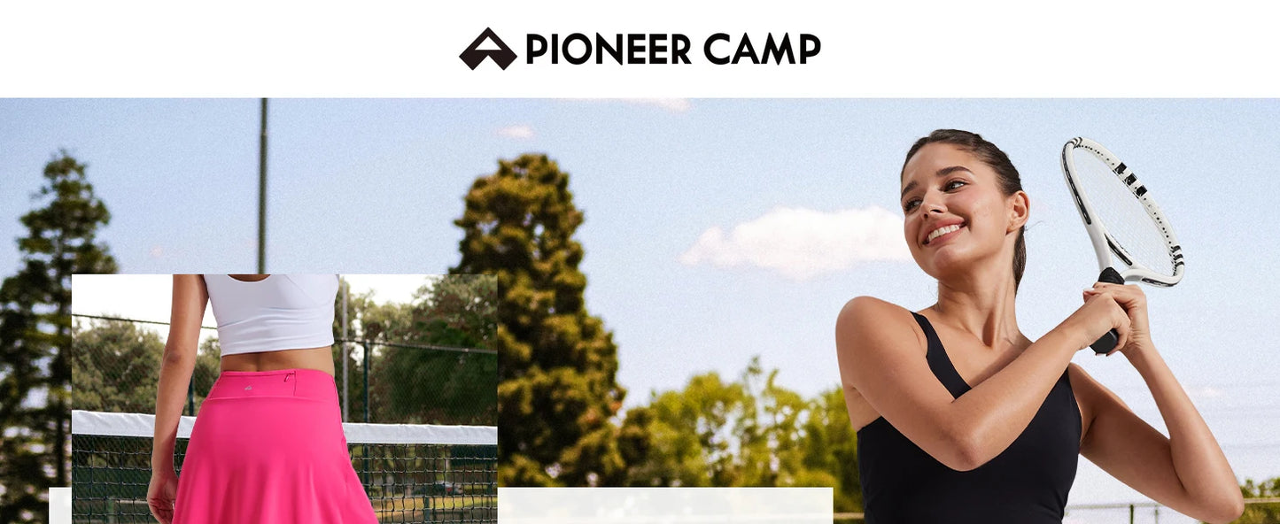 Pioneer Camp Women's 18" High Waisted Tennis Skort with Built-in Shorts & Pockets, Golf Athletic Long Skirt for Tennis Running W