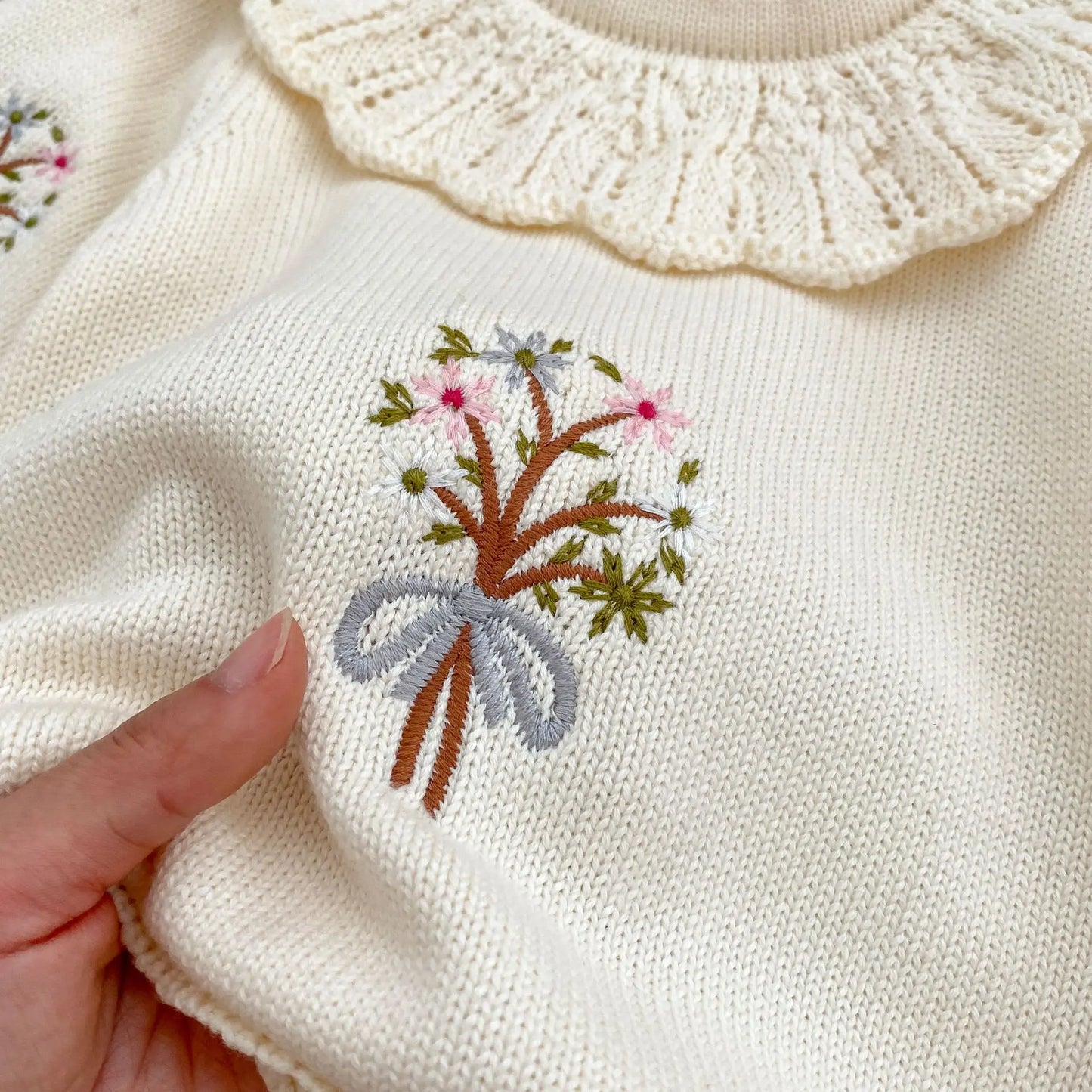 Autumn Baby Clothing New Baby Knitted Rompers Lotus Leaf Collar Long-sleeved Romper Cute Baby Girl Embroidered Sweaters Jumpsuit