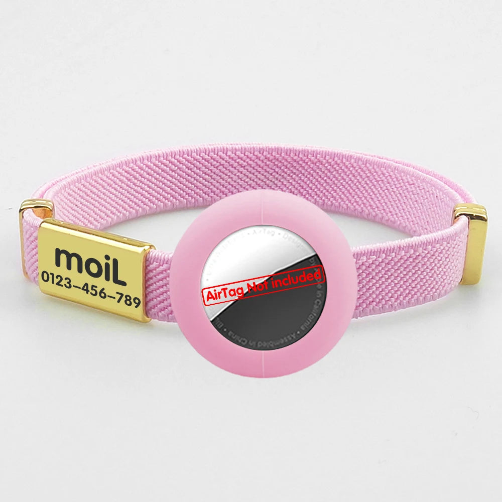 Cute Breakaway Cat Collar with Customized Name Tag Elastic GPS Tracker Kitten Collar with Air Tag Holder Adjustable Pets Collars