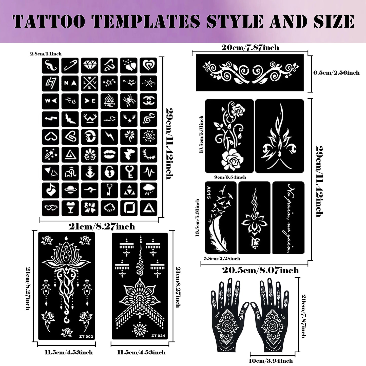 Temporary Tattoos Stencils Kit 3 Color(Brown Black Maroon) Ink with Gloves DIY Body Art Painting for Women Men Adults Kids