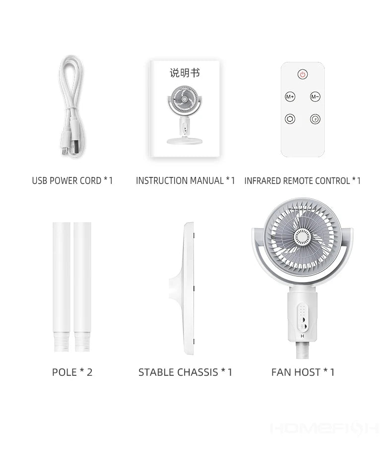 360 Circulation Quiet Powerful Floor Fan,Standing Smart Fans,with Remote Control Adjustable Height