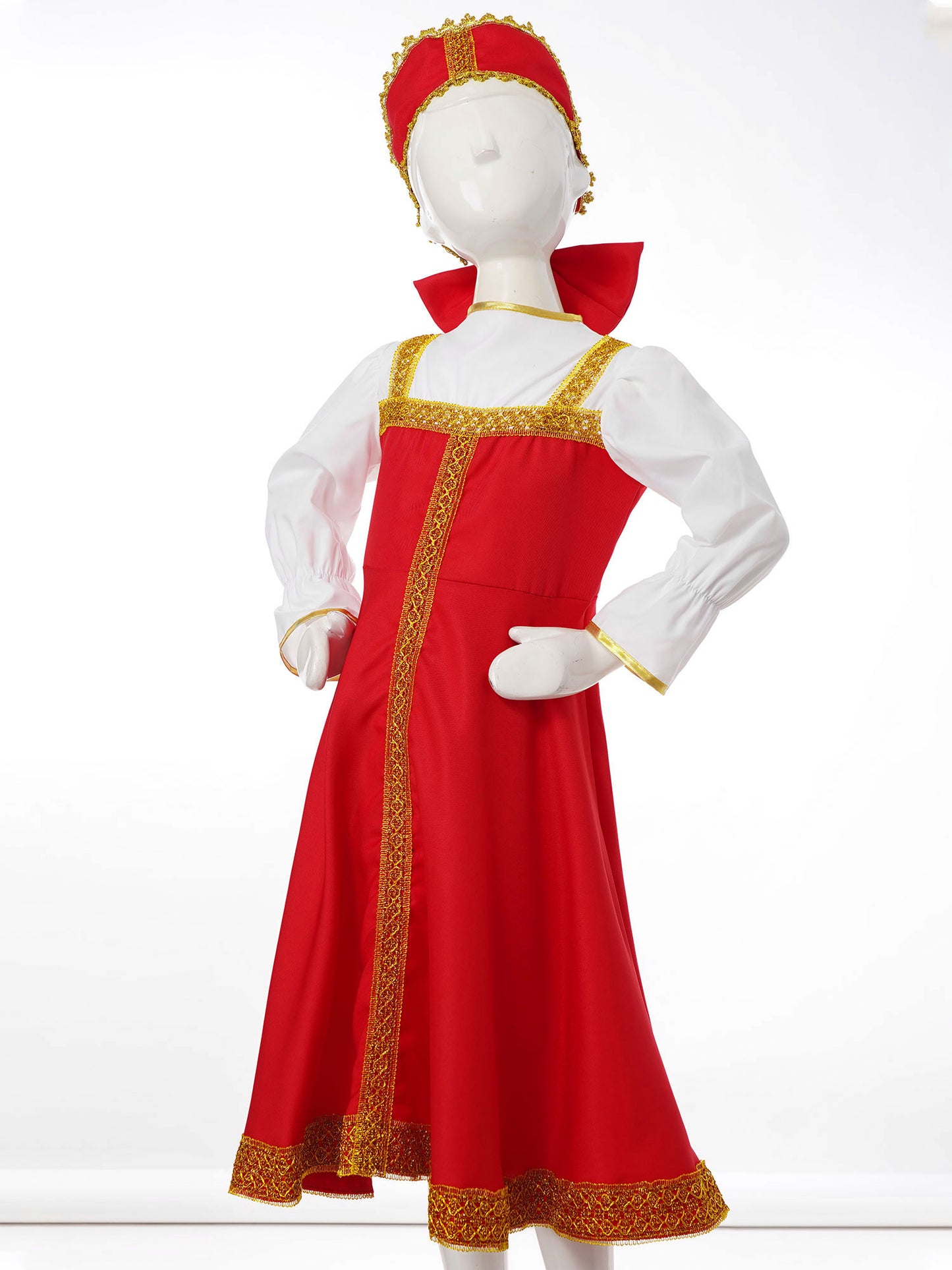 Kids Girls Russian Traditional Dance Costume Halloween Cosplay Festive Party Outfit Russian Fancy Dress with Headpiece Set 2-8Y