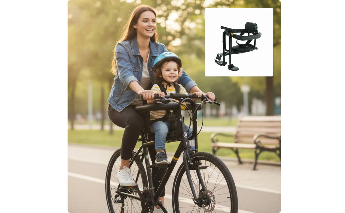 Child Bike Seat Front Mount Safe with Harness Guardrail Padded for Toddlers Kids Family Rides Outdoor Cycling Bike Accessories