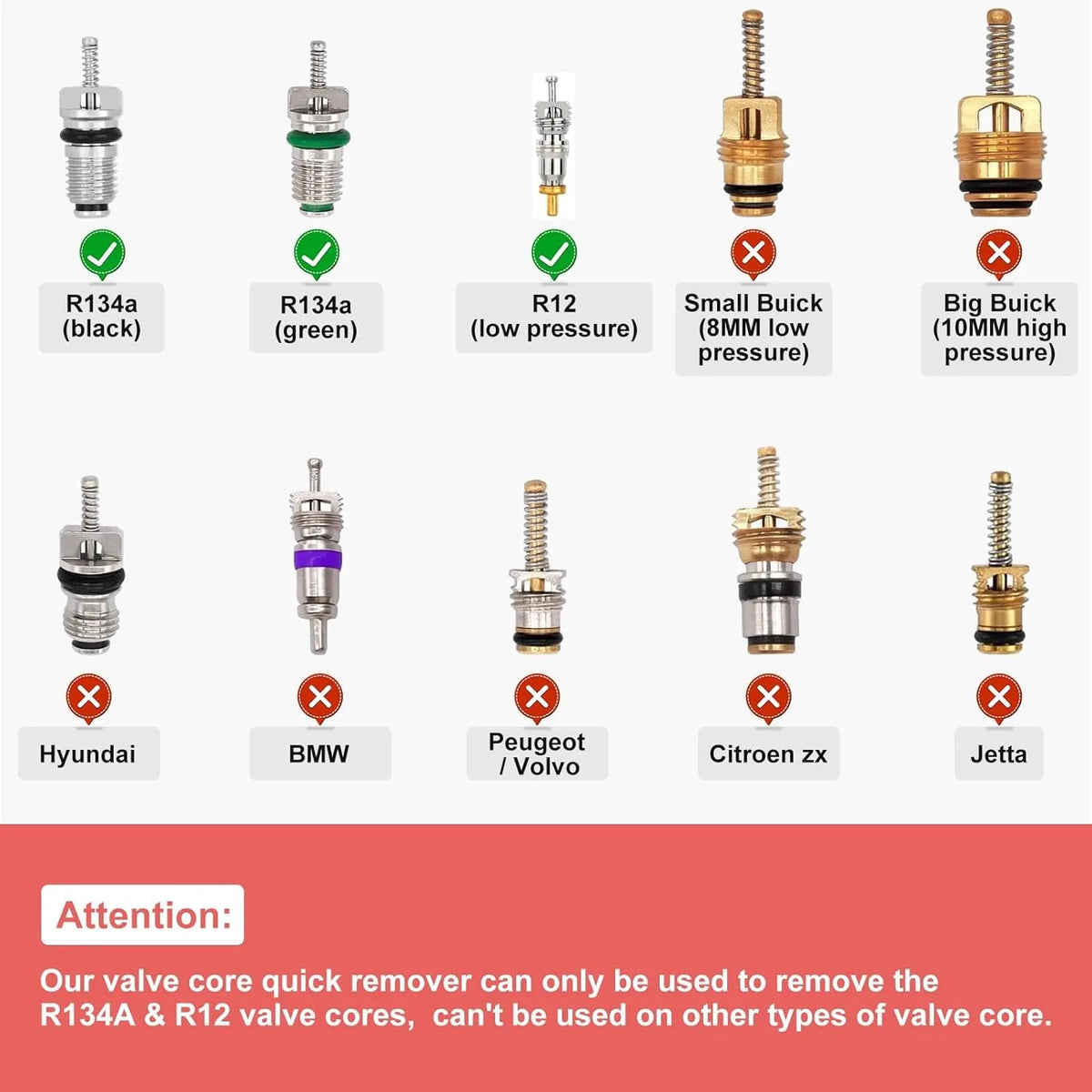 R134A Valve Core Quick Remover Installer, High Low Pressure Valve Core Remover Tools Kit for Refrigerant Air Conditioner System