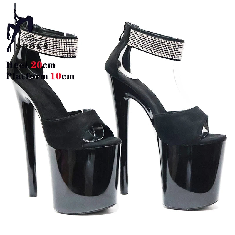 New High-heeled 20cm/8inchs Sandals Women Summer Strap Thin Heel Black Sandals Stripper Pole Dance Dress Models Nightclub Shoes