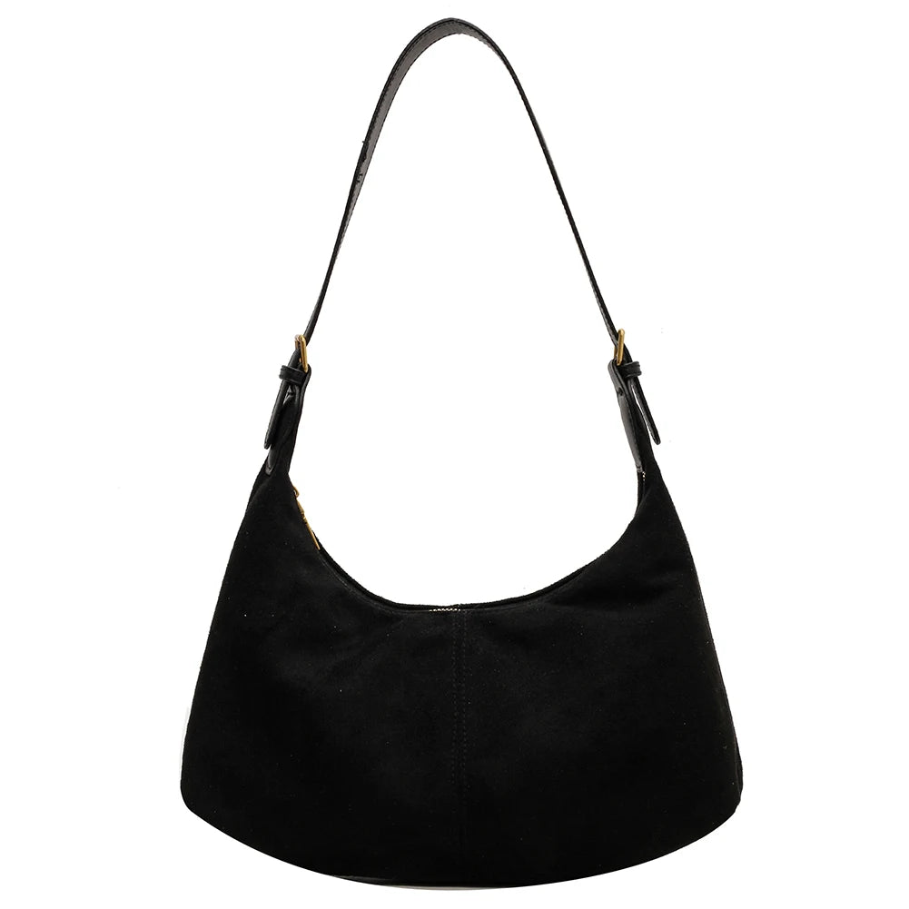 Vintage Handbag Purse for Women Suede Shoulder Bag Causal Crossbody Bags Female Luxury Designer Clutch Ladies Crescent Hobo Bag