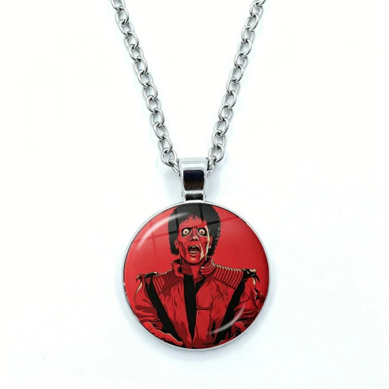 Thriller Dangerous M-Michael J-Jackson Necklace for Women Jewelry Cabochon Glass Pendant Fashion Statement Necklace