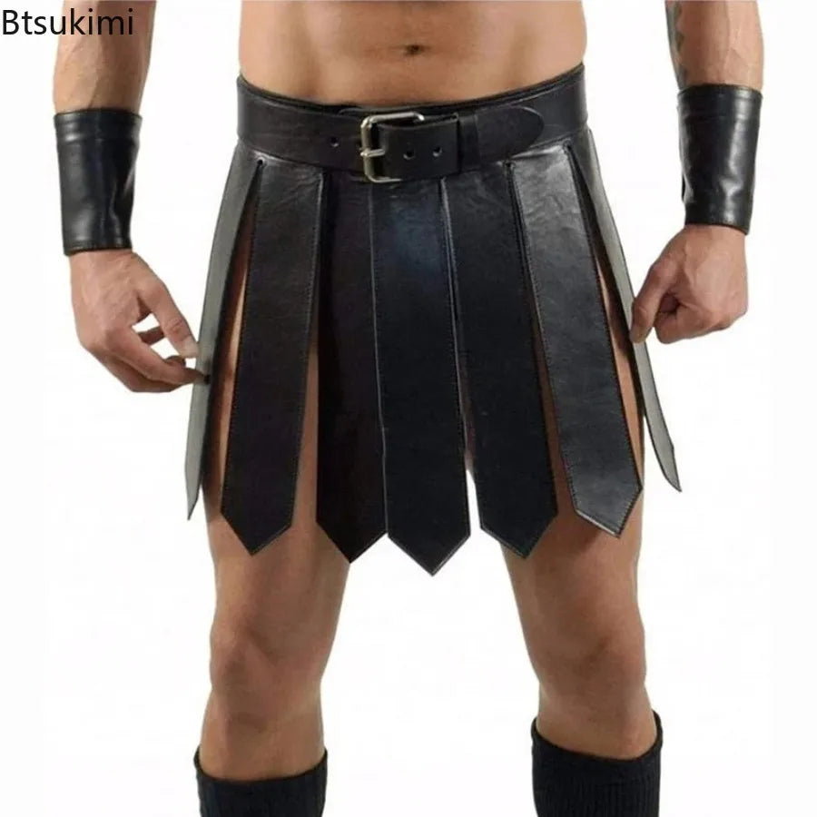 2026 Halloween Medieval Renaissance Roman PU Skirt Adult Men Warrior Gladiator Cosplay Costumes Knight Halloween Party Costume