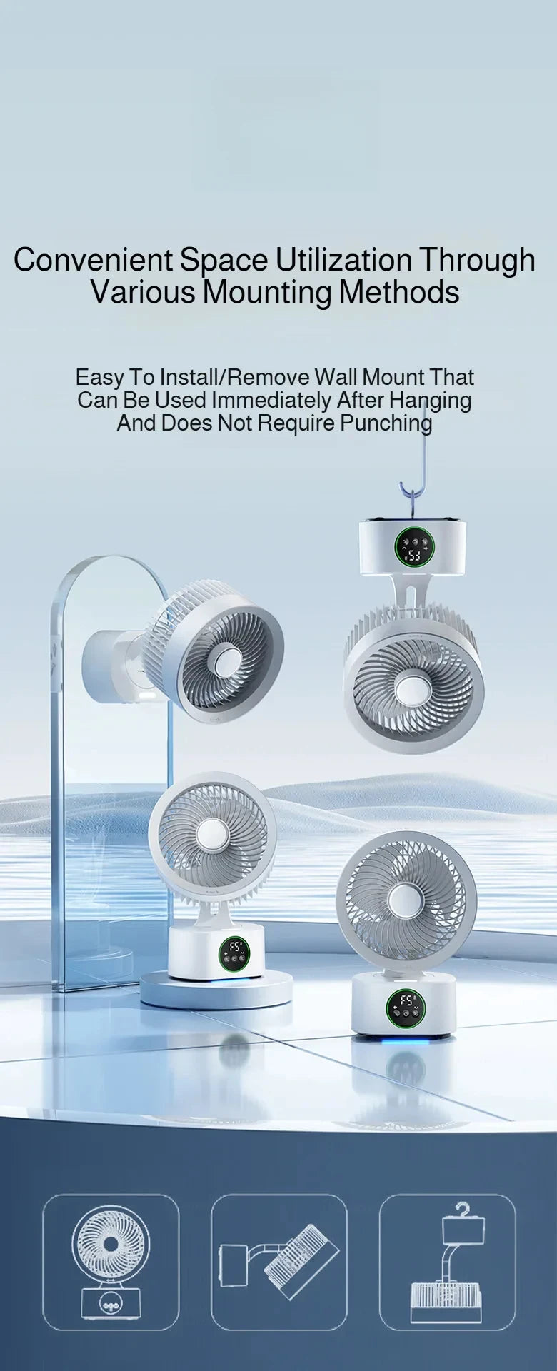 New Portable Wall-Mounted Fan With Remote Charging Usb Electric Folding Fan Nightlight Air Cooler Home Shake Cooler Household