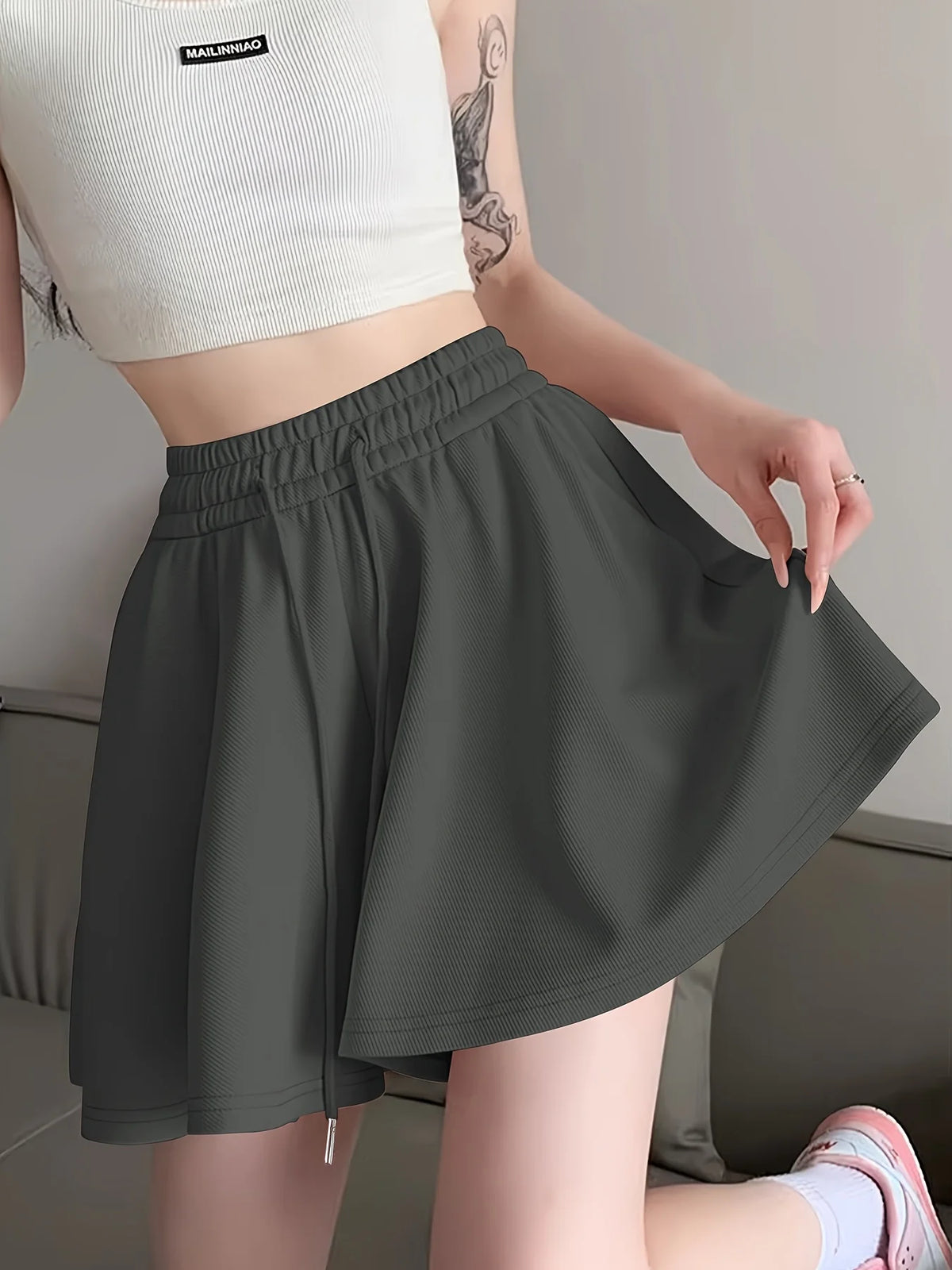 Women's Cute Sports Shorts Elastic Waist Summer Loose Casual Skirt Pants A-Line High Waist Wide Leg Athletic Clothing