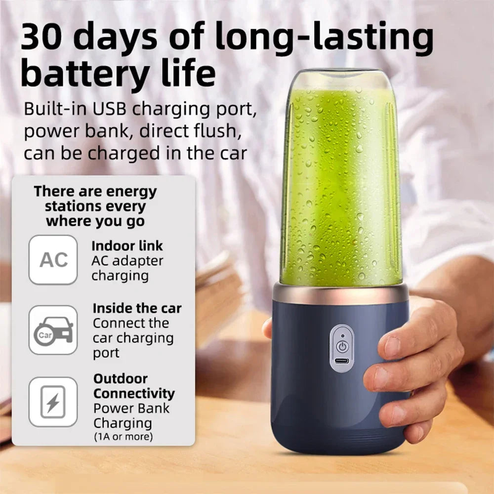 400ML Portable Electric Juicer 2 Cup Home Mini Multifunctional Wireless Blender USB Rechargeable Small Juice Cup Mixer Machine