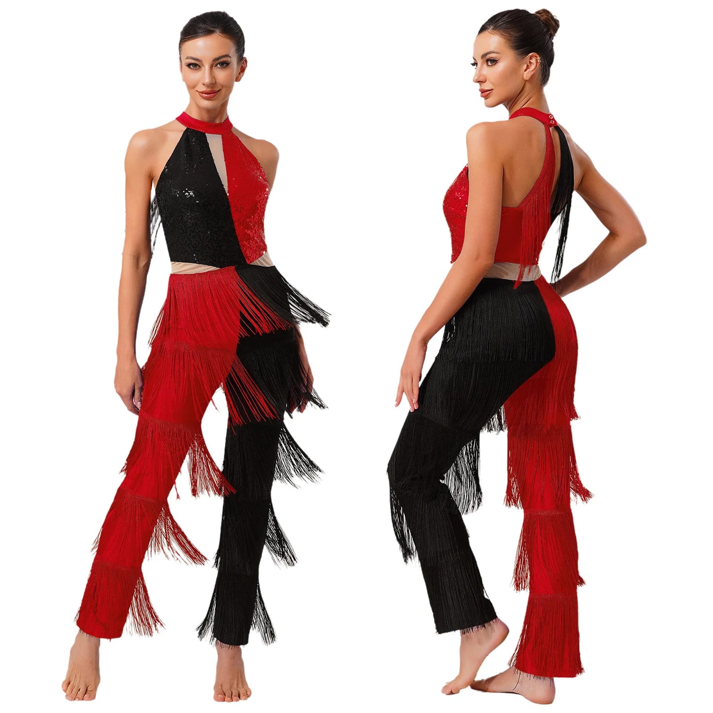 Halloween Hippie Costume womne Vintage 70s Disco Stage Performance Dancing Jumpsuit Singer Sequins Tassel Tango Cha-cha Costumes