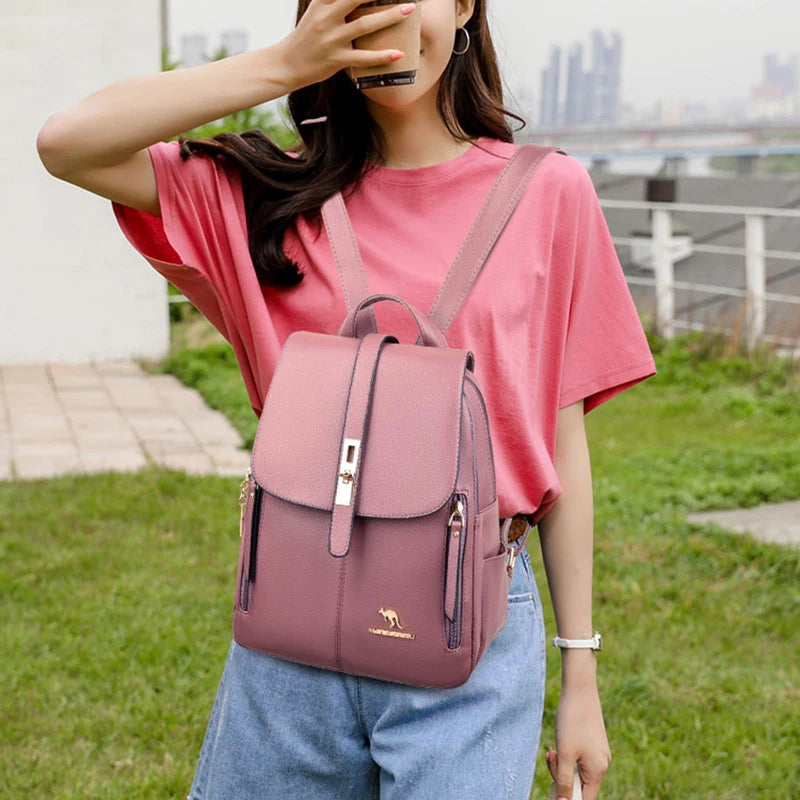 Luxury Women Leather Backpacks for Girls Sac A Dos Casual Daypack Black Vintage Backpack School Bags for Girls Mochila Rucksack