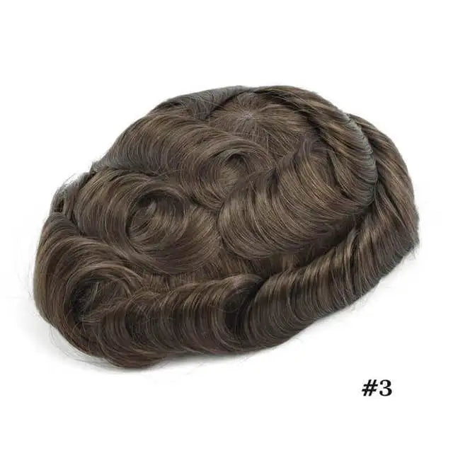 Men Toupee Lace NPU Human Hair Wig Indian Human Hair System Male Hairpiece Natural Wave Hair Pre-Plucked Hairline With Grey Hair