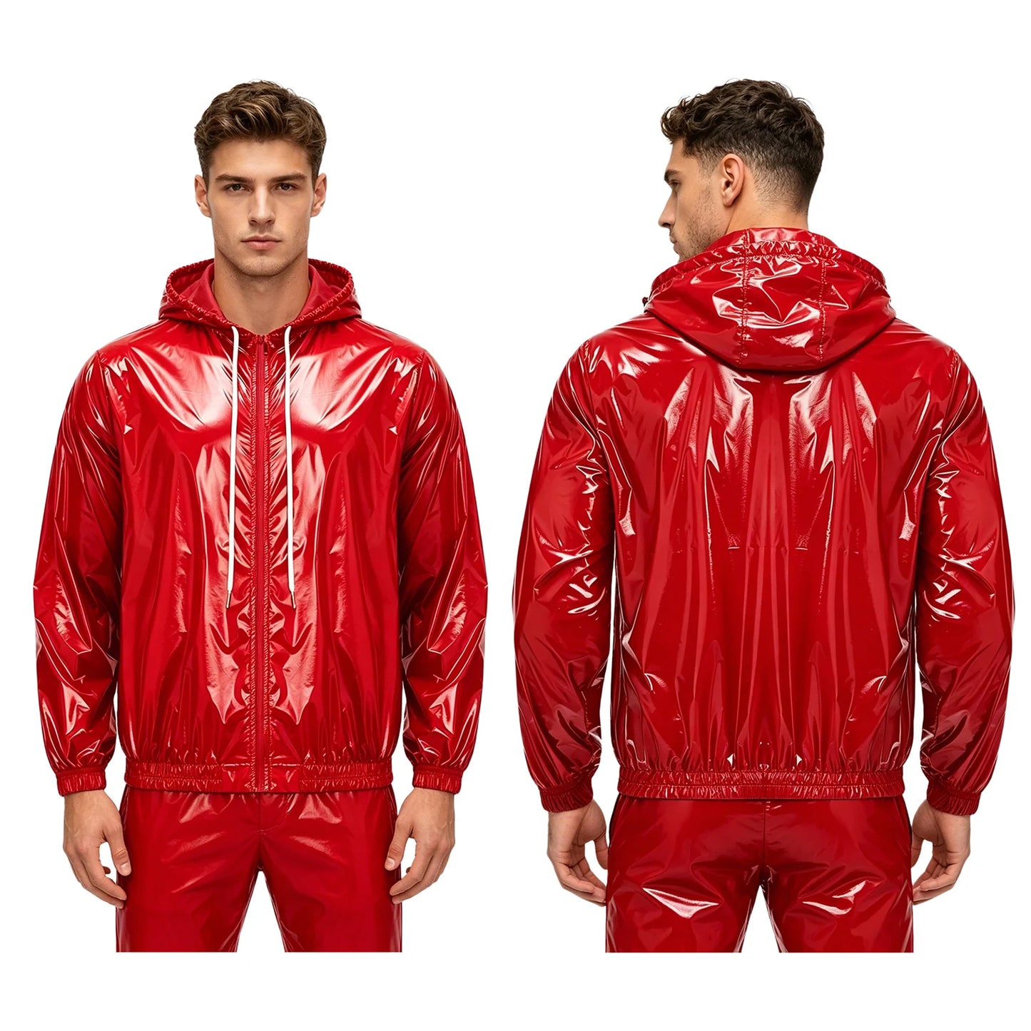 Men Waterproof Hooded Trench Jacket Long Sleeve Hood Outerwear Windbreaker Raincoat fo Hiking Fishing Biking Thermal Windbreaker