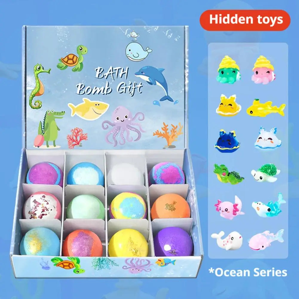 12PCS Flower Fruit Sea Salt Bubble Ball Bath Set with Surprise Toy,Kid Bath Gift Ocean gentle & safe Bath Bubble Ball Set ﻿