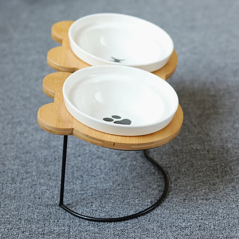 Ceramic Cat Bowl Cat Food Feeder Dog Bowls Drinking Water Bowl Cervical Protection Pet Supplies Ceramic Double Cat Bowls