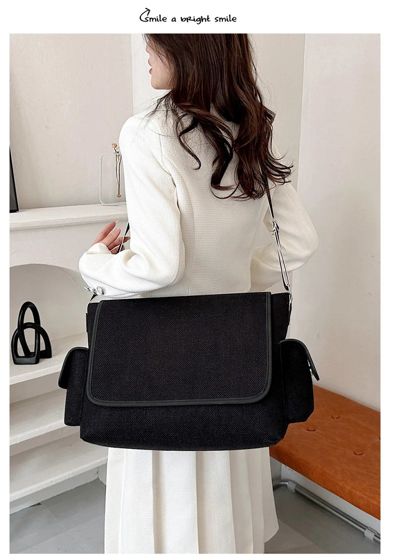New Women's Large Capacity Canvas Shoulder Bag Casual Tote Handbag Trendy Messenger Bag for Everyday Use