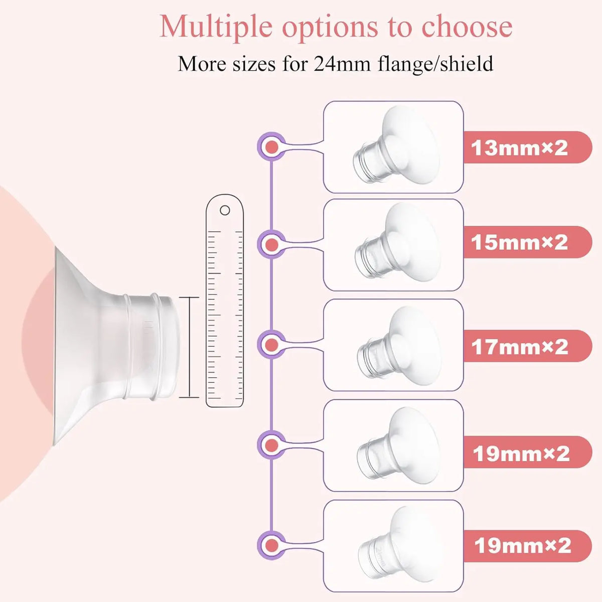 Flange Inserts Compatible with Medela/Spectra/Elvie/Momcozy/XIMYER/YOUHA 24mm Shields/Flanges,Reduce 24mm to Other Size
