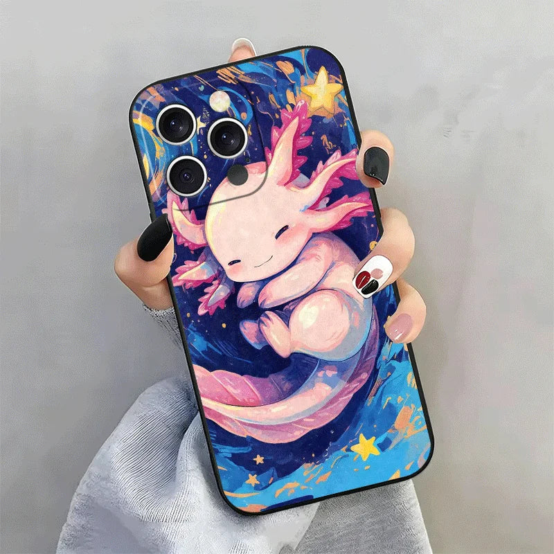 Soft Silicone Phone Case for iPhone 15 16 17 Pro Max Axolotl Cartoon Cute Shell 17E 16E 14 Plus 13 Mini 12 11 Air 7 SE 8 Cover