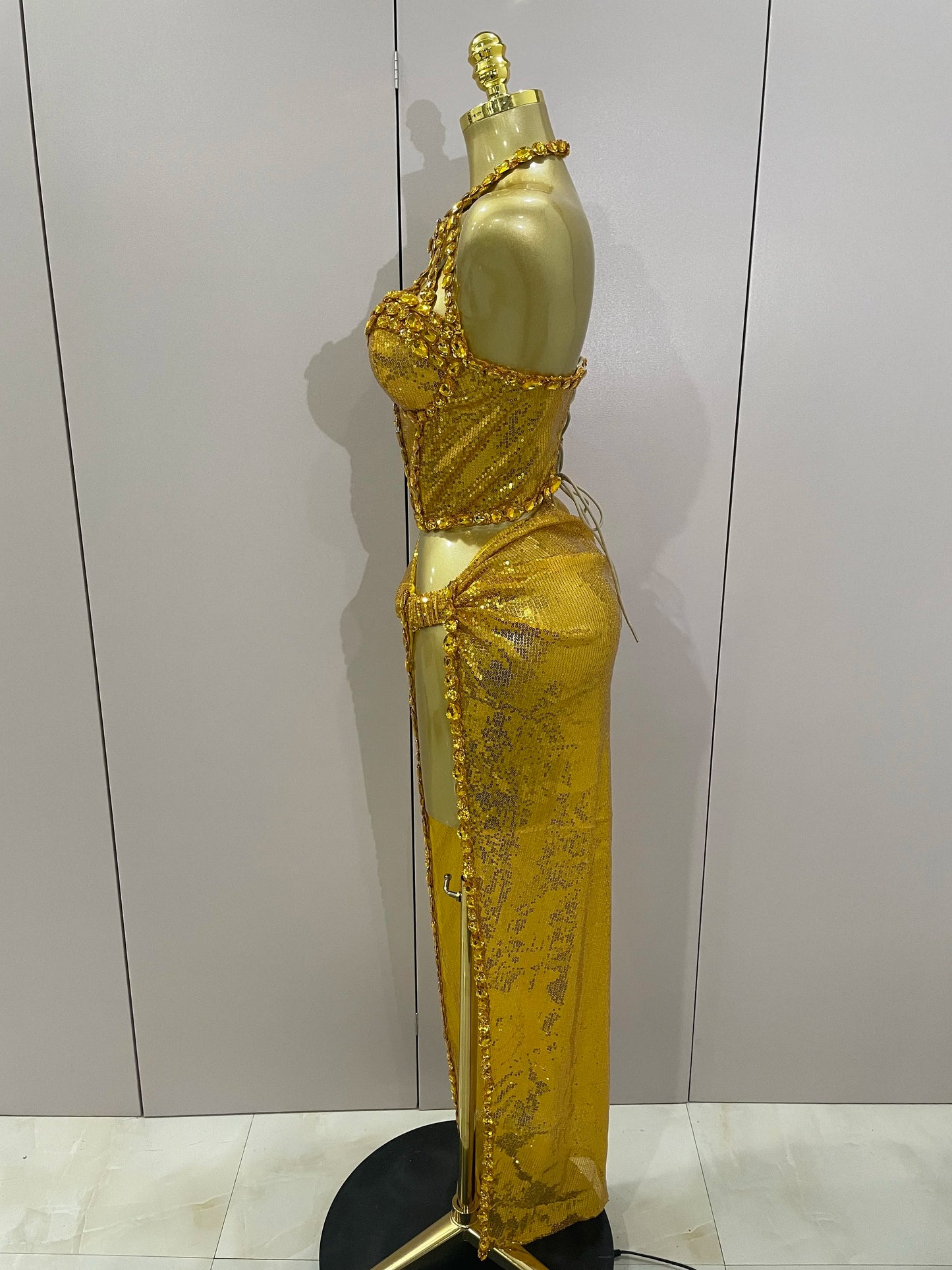 Sexy Luxury Shiny Diamond Sequins Cocktail Dress 2Pcs Set 2025New Women Evening Celebrate Birthday Party Nightclub Stage costume