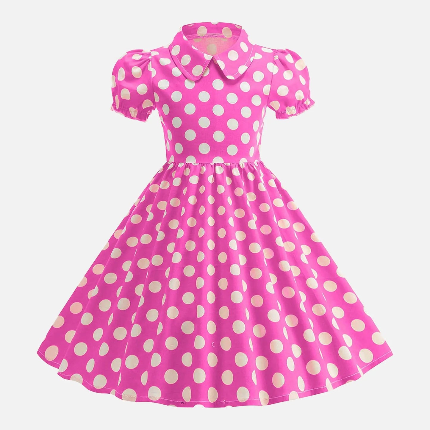 Girls Vintage Polka Dot Summer Dresses Elegant 50s Turn Down Collar Short Sleeve Princess Cocktail Dress Children'S Clothing