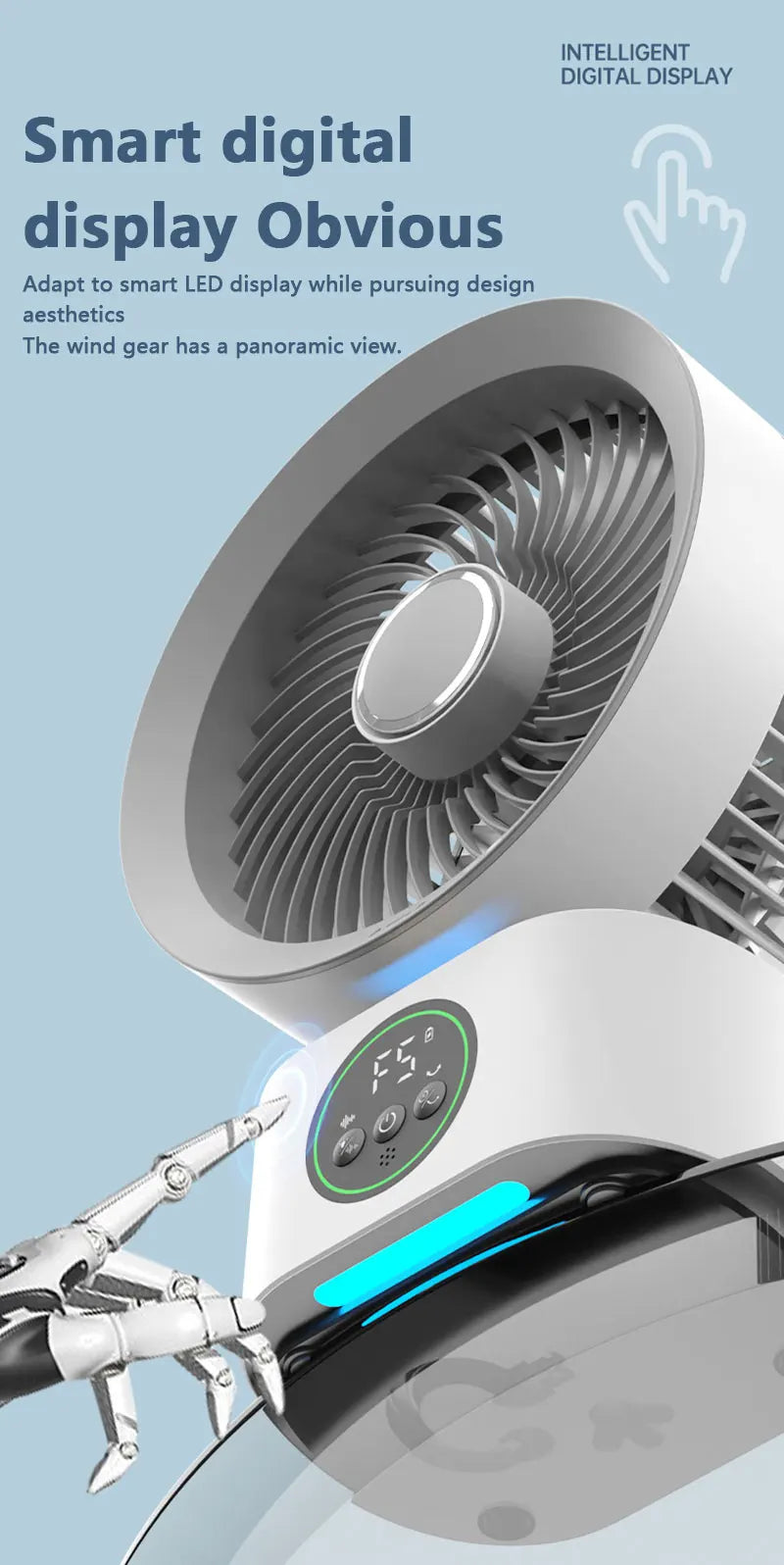 Portable Air Circulation Fan Smart Voice Remote Control USB Rechargeable Desktop Wall-Hanging Shaking Head Fan with Nightlight