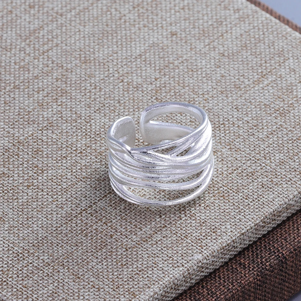 VENTFILLE 925 Sterling Silver Geometric Line Cross Wrap Open Ring For Women Gift Irregular Punk Adjustable Jewelry Dropshipping