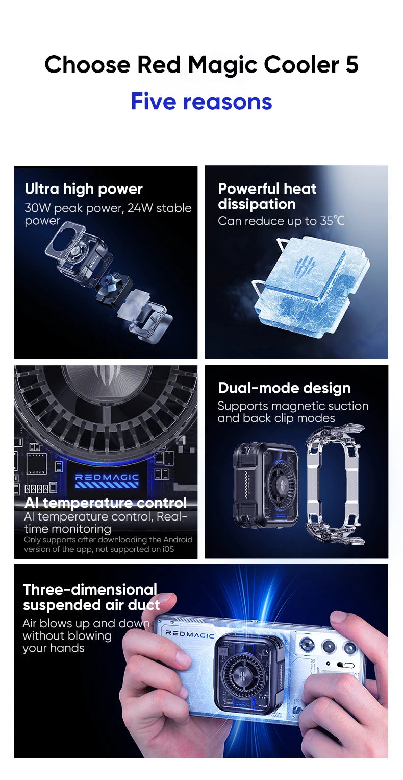REDMAGIC Cooler 5 Mobile Game Radiator 3D VC Liquid Cooling 36W High Power Cooling For iPhone 16 RedMagic 10 Pro xiaomi 15