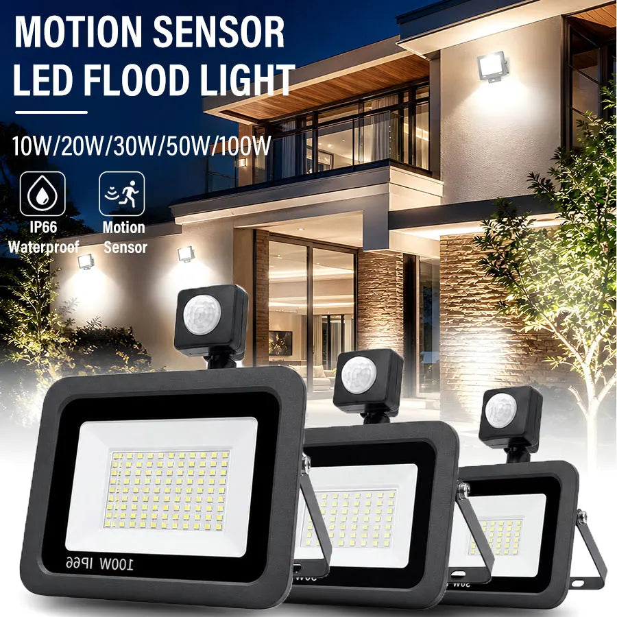 LED Motion Sensor PIR 220V Flood Light White Outdoor Wall Light 10W 20W 30W 50W 100W IP66 Street Light Outdoor Garden Lamp