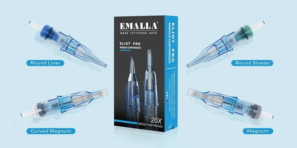 20/10PCS EMALLA Eliot Pro Disposable Tattoo Cartridge Needles RL RS CM MG Safety Tattoo Needles for Professional Tattoo Artists