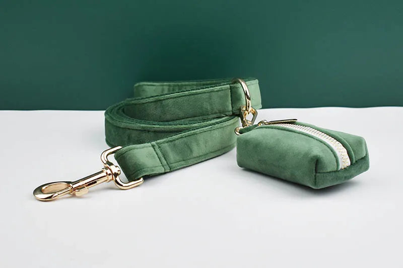 Forest Green Velvet Dog Collar And Leash Set For Dogs Custom Engraved Nameplate Pet Supplies Dog Leash Velvet 39