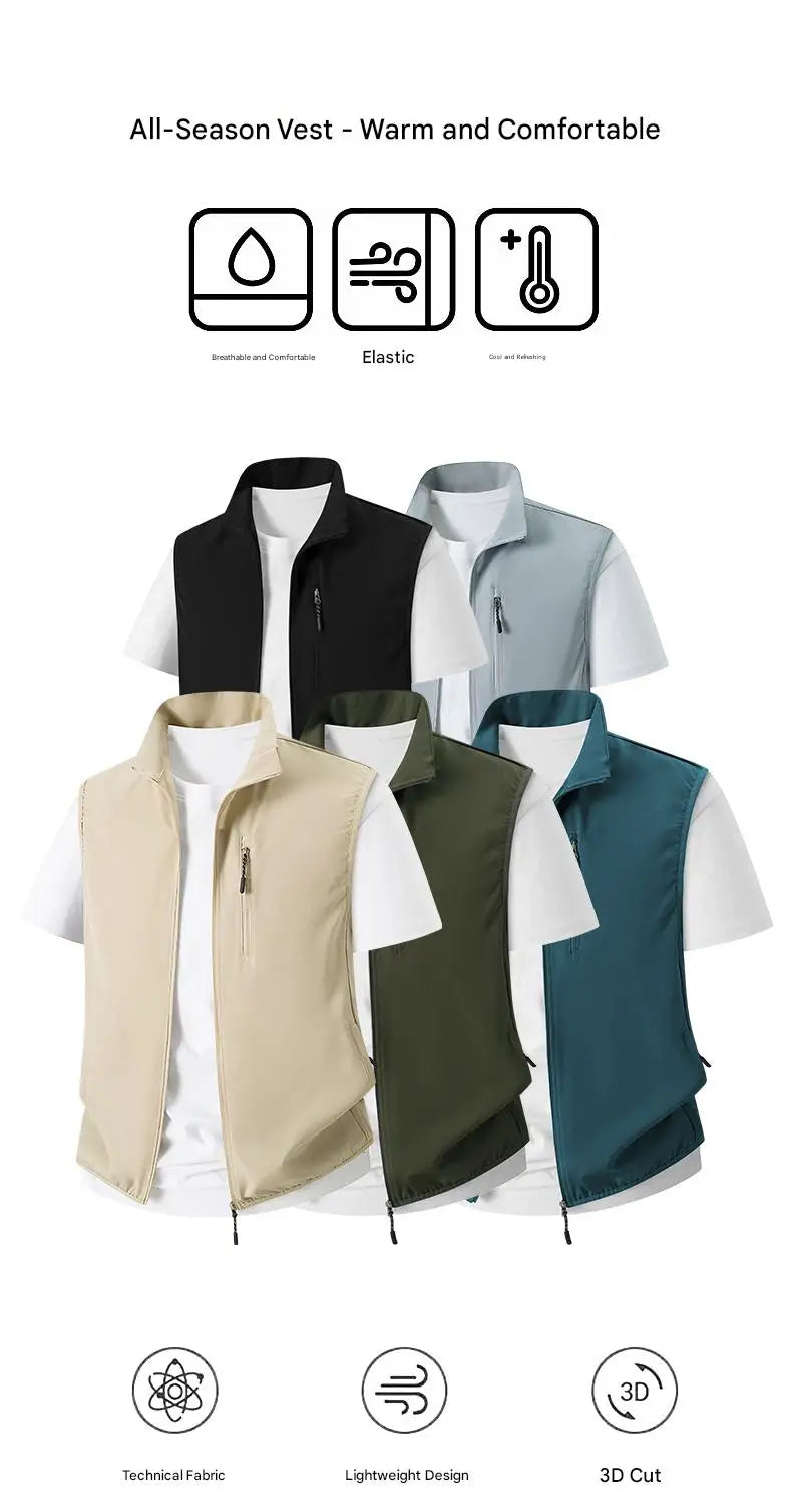 Summer Men Outdoor Cargo Vests Thin Breathable Waistcoats Fishing Sleeveless Jackets Male Sportswear Casual Elasticity Vests