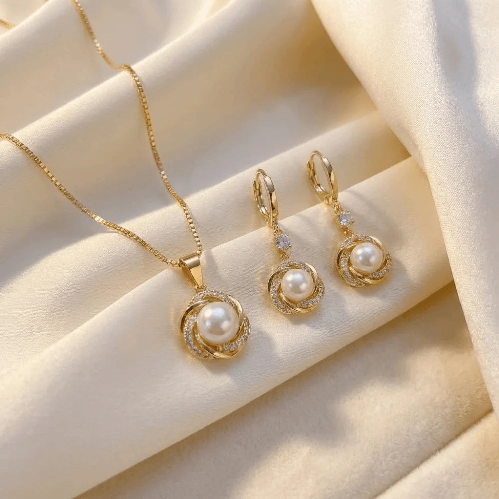 Gifts Versatile Zircon Jewelry Sets Dainty Trendy Imitation Pearl Jewelry Sets Elegant Shining Necklace Earrings Sets Evening