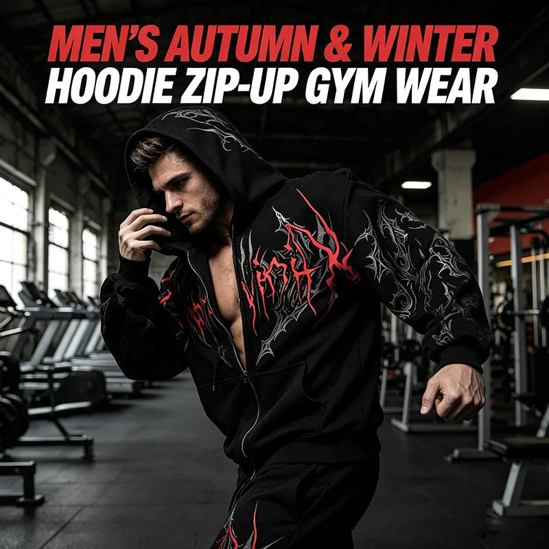 Men Gothic Skull Thorn Graphic Full Zip Up Hoodie Fleece Lined Long Sleeve Winter Punk Goth Streetwear Oversized Sweatshirt