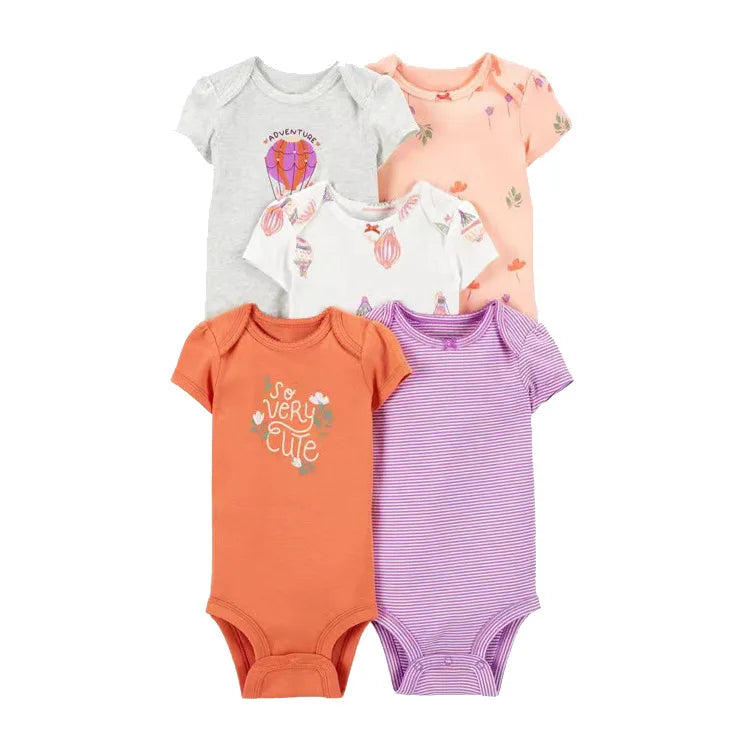 LIEMEI (Baby 0-24M)5 pcs Baby New  Romper Summer Onesie Pajama Cotton Boy Girl Clothes Newborn Zipper Footies Jumpsuit Short-Sle