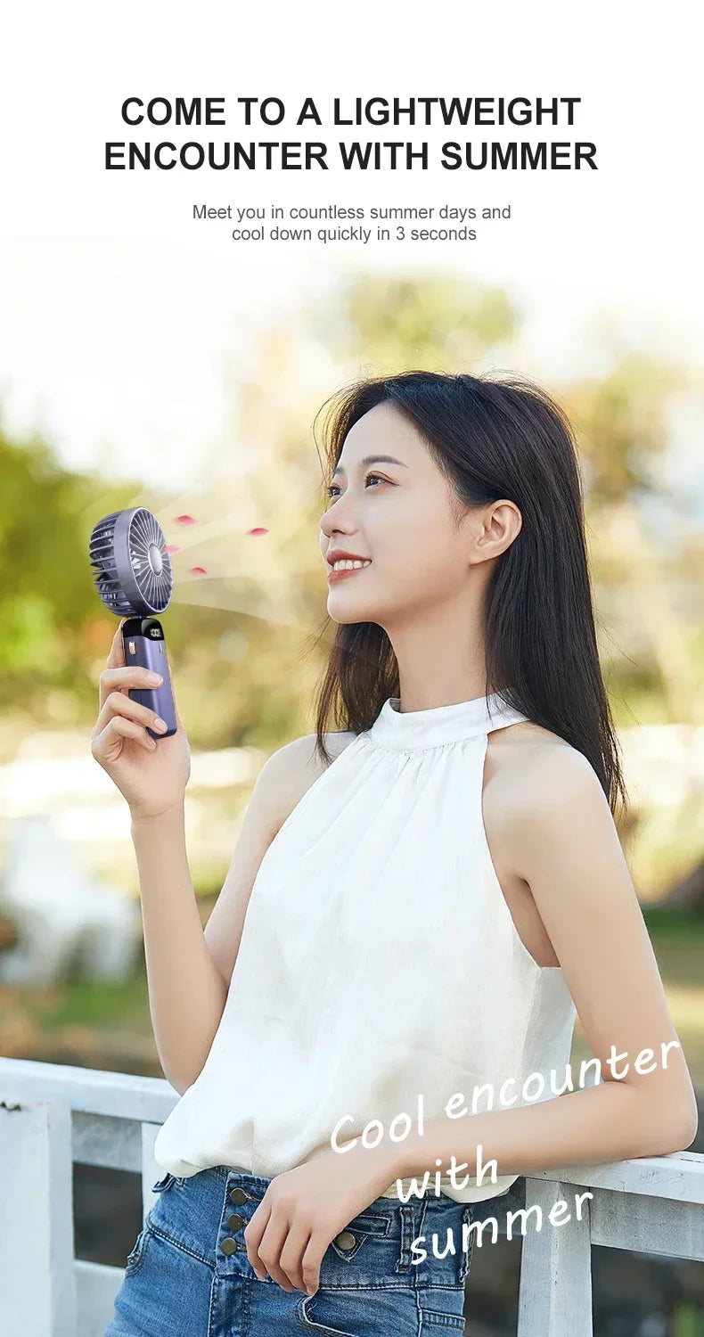 Portable Handheld Mini Fan Foldable Neck Hanging Fans 1800mAh 5 Speed USB Rechargeable Fan with Phone Stand and Display Screen