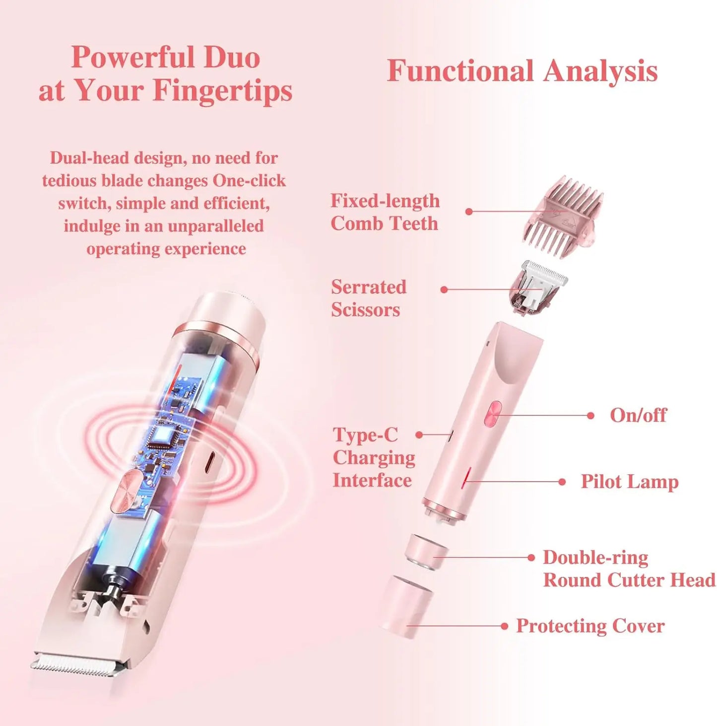 2 in 1 Electric Razor Woman Shaver Painless Waterproof Leg Bikini Body Hair Trimmer Lady Facial Mustache Epilator Hair Remover
