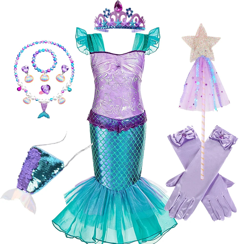Fishtail Dress Girl Summer Dresses Ocean Themed Costume Kids Clothes Girls Cosplay Carnival Party Halloween Costumes 4 5 6 years