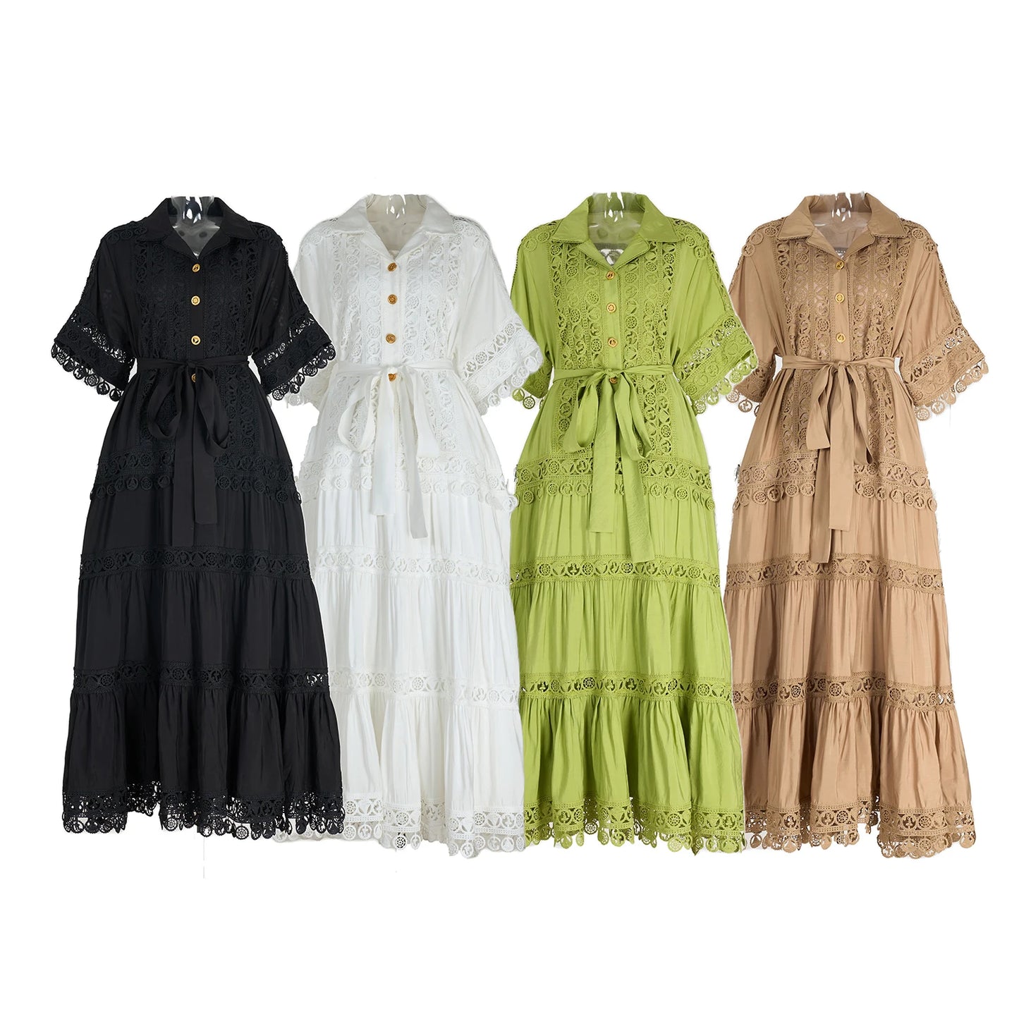 Luxury Long Maxi Dresses Shirt Women 2025 Summer Holiday Lace Embroidery Cotton Loose Big Size Hollow Out Wedding Dress White