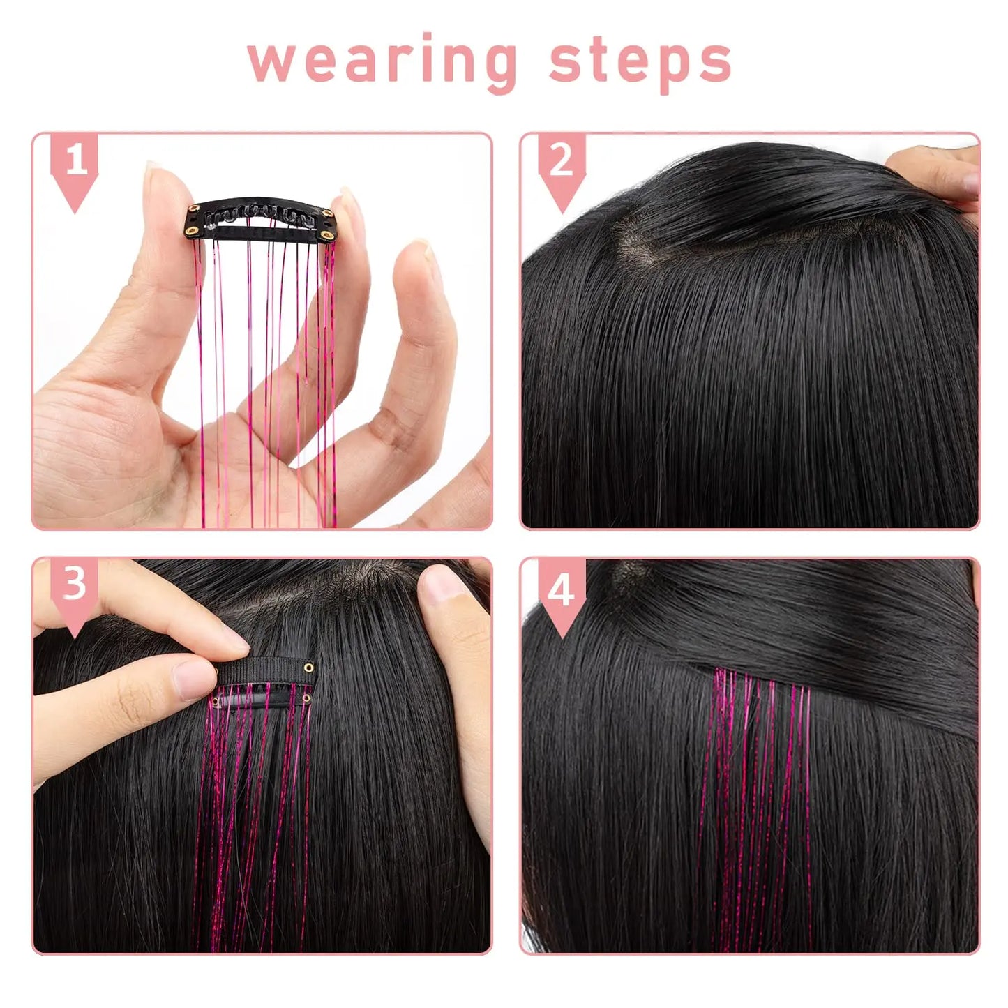6Pcs Hair Tinsel Clip in 19.6Inch Glitter Synthetic Tinsel Hair Clip in Hair Tinsel Kit Heat Resistant Shiny Sparkle Fairy Hair
