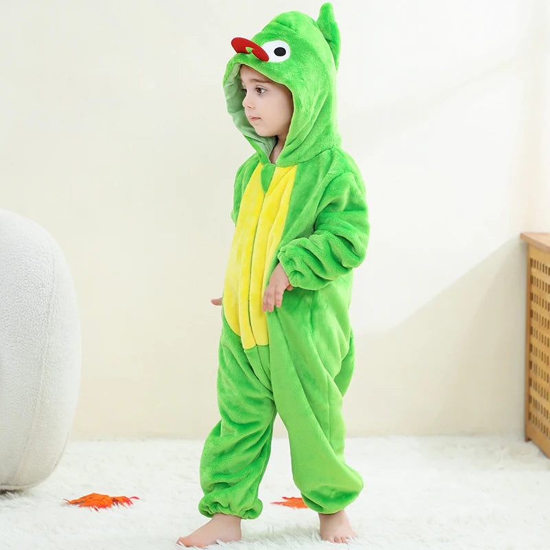 Halloween Costume Chameleon Baby Bodysuit Winter Hooded Plush Thicken Zipper Onesie Playful Cartoon Animal Rompers Holiday Dress