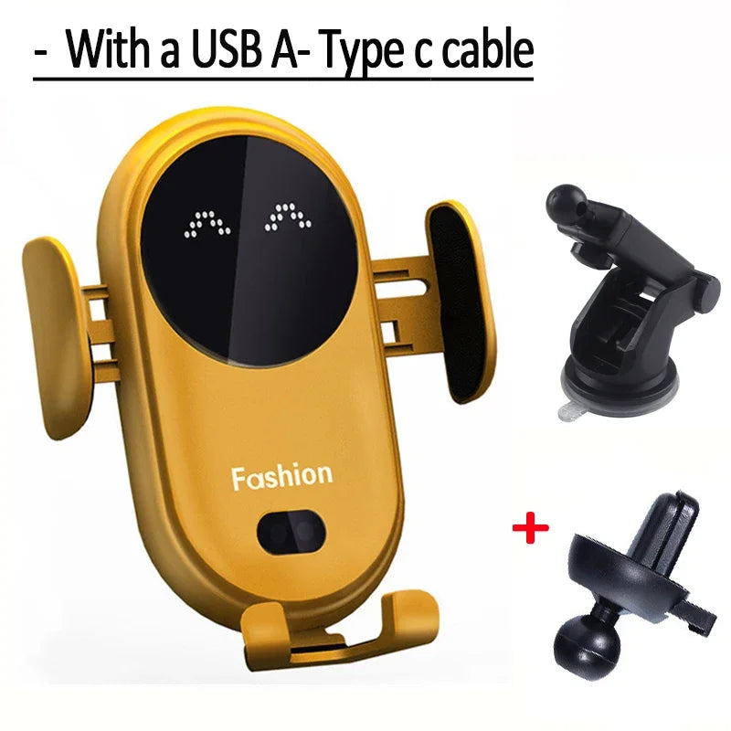S11 Fashion Qi Fast Wireless Charger Car Phone Holder Smart Infrared Sensor Air Vent Mount Automatic Clamping Mobile Phone Stand