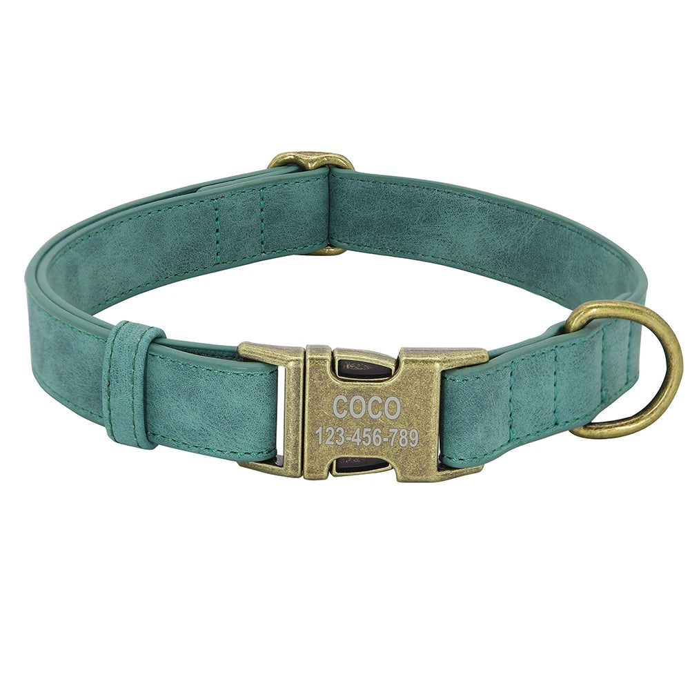 Personalized Dog Collar Customized PU Leather Dogs Collars Pet Name ID Buckle Necklace for Small Medium Large Dogs Pitbull Pug