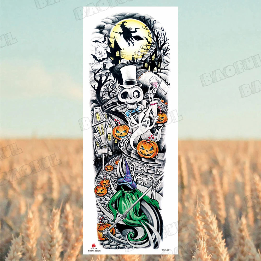 BAOFUL Full Arm Sleeve Temporary Tattoos For Women Men Realistic Wolf Lion Warrior Maori Fake Tattoo Stickers Thigh Leg Tatoos