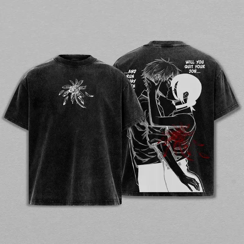 Anime Chainsaw Man Reze Denji Graphic T Shirt Men Women Clothing Casual Cotton Tshirt Vintage Washed T-shirt Harajuku Couple Top