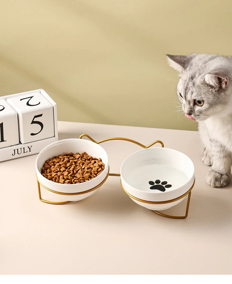 500ML Pet Ceramic Bowl Kitten Puppy Ceramic Bowl Water Feeder Cat Food Feeding Dish Dispenser with Raised Stand Cat Accessories