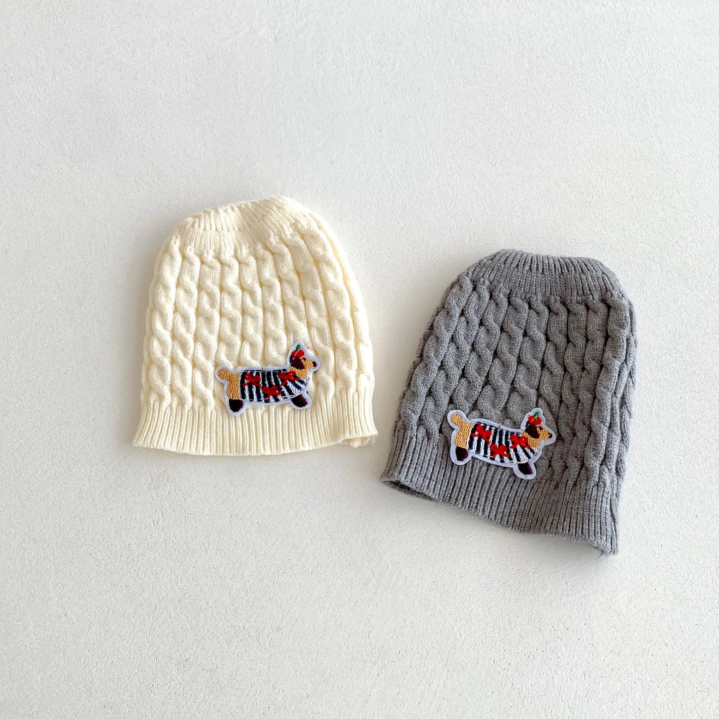 2Pcs Autumn and Winter Baby Clothes Cute Cartoon Dog Newborn Clothes Knitted Warm Boys and Girls Baby Jumpsuit+Hat Set