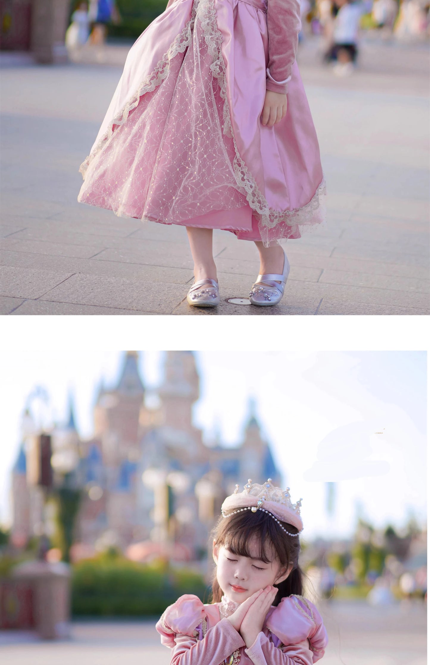 Kids Pink Aurora Princess Lolita Dress Halloween Costume Girl Sleeping Beauty Princess Cosplay Birthday Party Dresses for 2-12Y