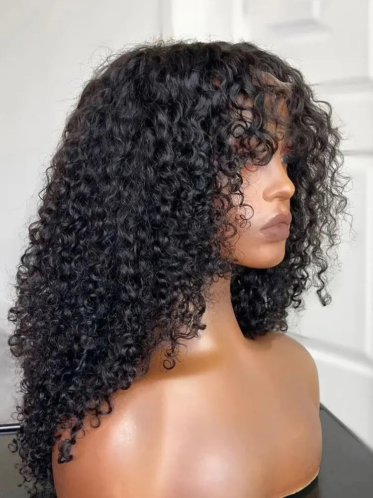 26“Long Soft Natual Black Kinky Curly 180Density 13x4 Lace Front Wig For Black Women Synthetic Heat Resistant Glueless Daily
